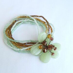 Mint green and bronze gold  flower stretch bracelet